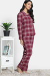 Zivame Checkered Charm Flannel Pyjama Set - Maroon Banner — thumbnail 3